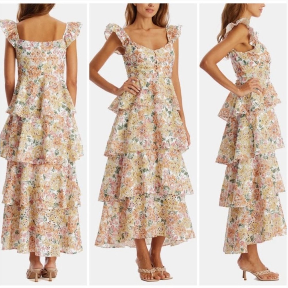 En Saison Pastel Floral Tiered Ruffle Maxi Dress